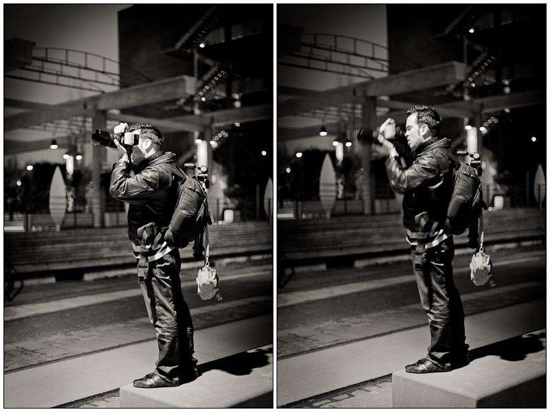 diptyque en noir et blanc d'un homme en train de photographier un sujet